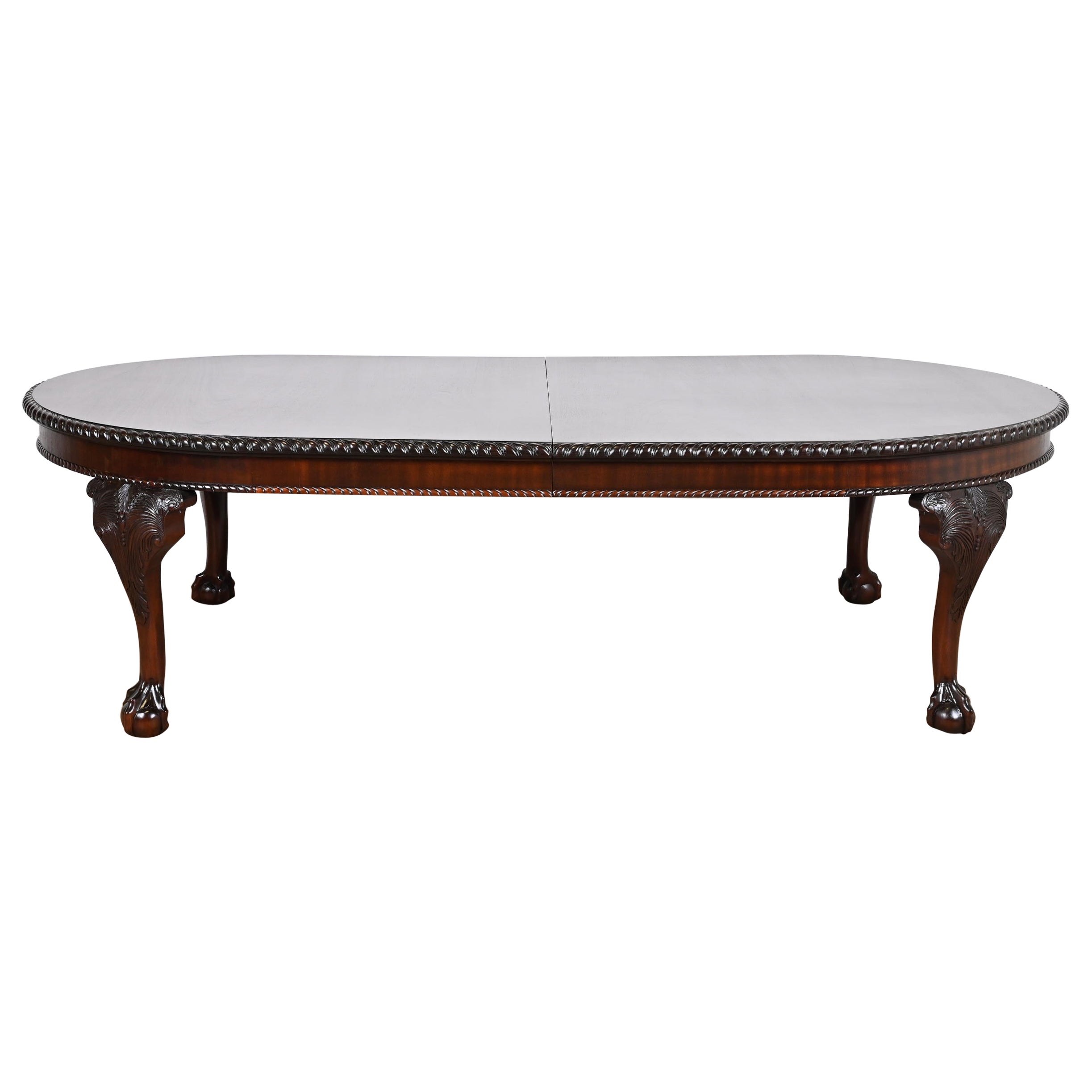 Maitland Smith Monumental Chippendale Carved Mahogany Dining Table, Refinished