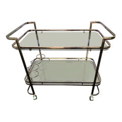 Rose Brass Smoked glass and mirror bar cart