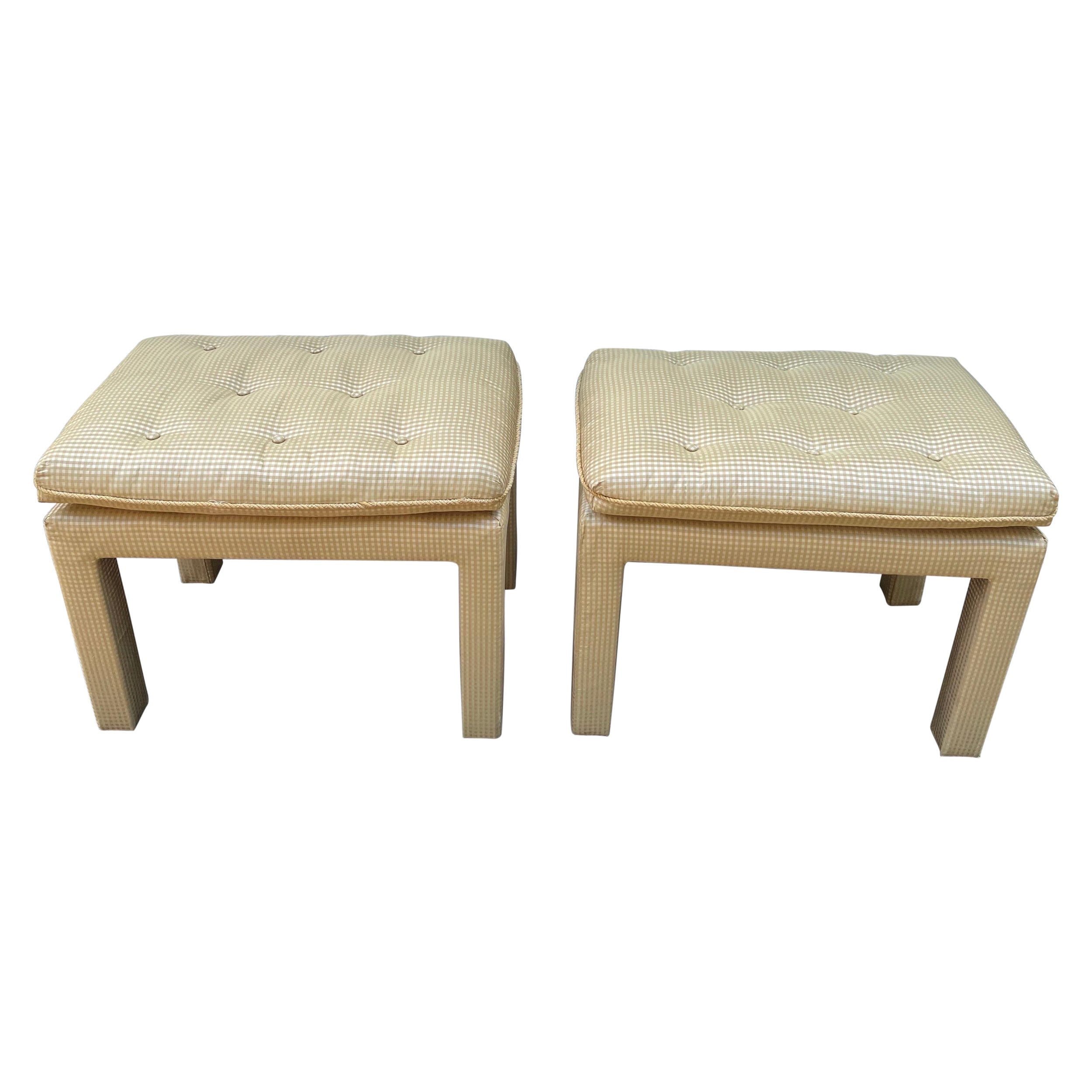 Pair of Silk Parsons Ottomans or Stools
