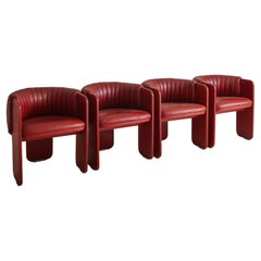 Set of 4 Red Vegan Leather Chairs by Luigi Massoni for Poltrona Frau, Italy 1980