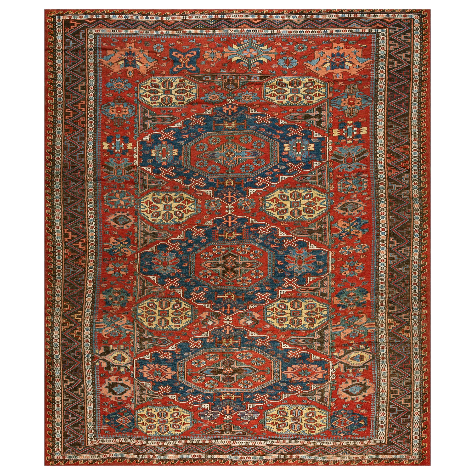 Late 19th Century Caucasian Soumak Flat-weave Carpet (7'6'' x 9 - 228 x 274 cm) For Sale