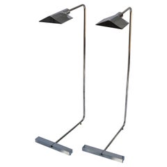 Pair 1UWV Floor Lamps Chrome & Steel Cedric Hartman Style Adjustable Telescopic 