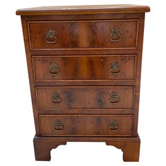 Vintage Diminutive Four Drawer Yew Wood Inlaid Bachelors Chest