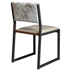 Shaker Modern Chair, Brushed Bronze, Walnut, Sand Leather, Light Brindle Cowhide
