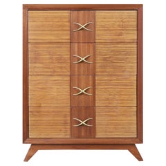 Retro Oak and Brass Chest of Drawers by Paul Frankl for Brown Saltman