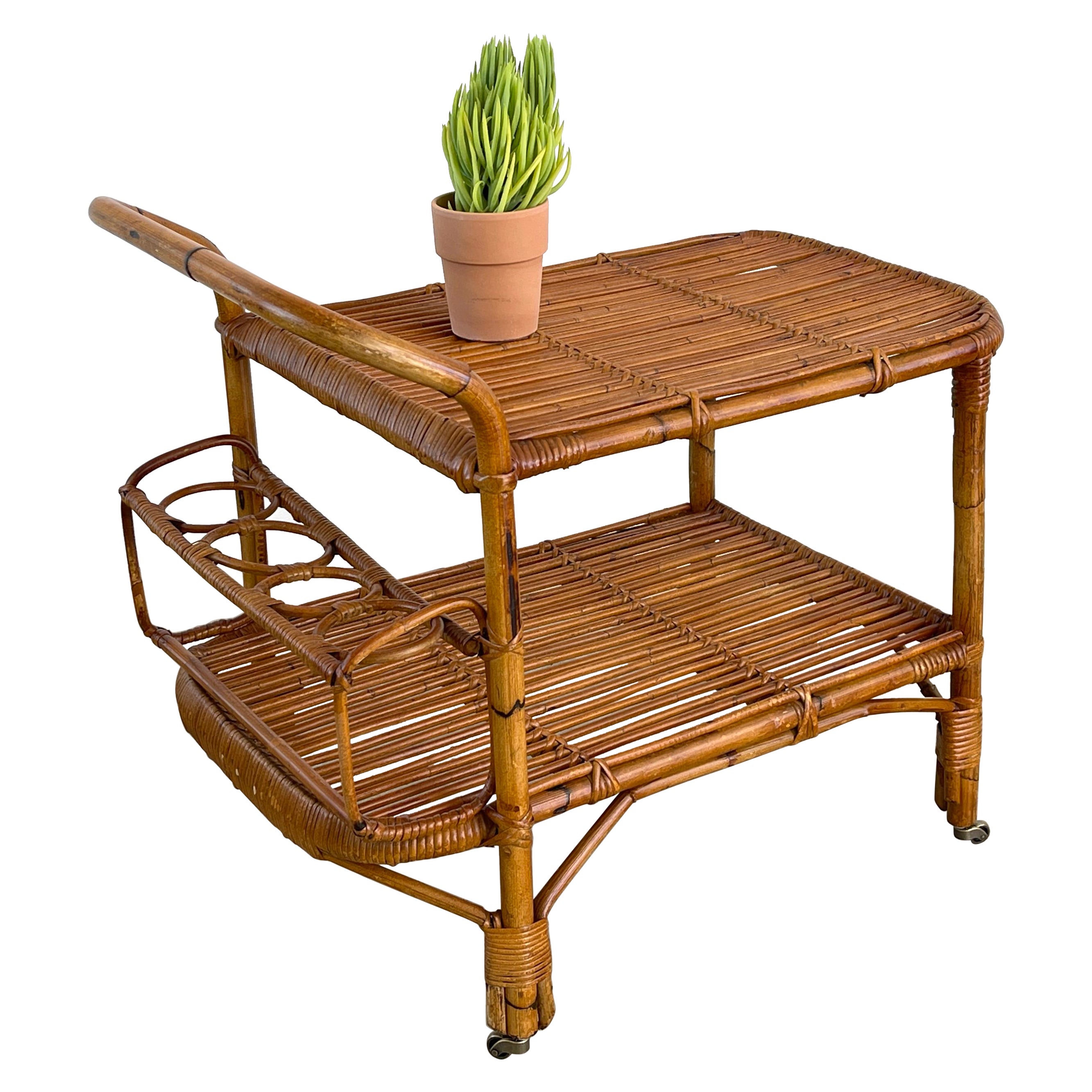 Italian Bamboo Bar Cart For Sale