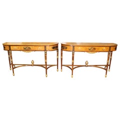Fine Quality Paint Decorated Adams Satinwood Demilune Console Tables Circa 1900