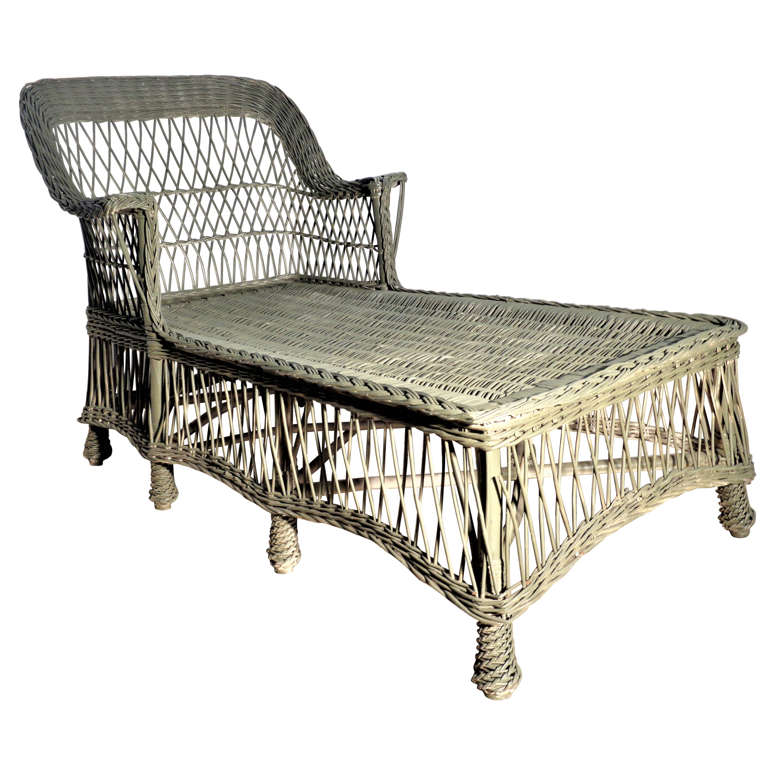 Antique Bar Harbor Wicker Willow Chaise Lounge