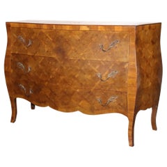 Bombe Louis XV Style Italian Made Olivewood Marquetry Commode circa 1920