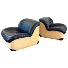 Vintage Italian Black Leather Club Chairs