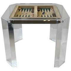 Clear Acrylic and Suede Leather Backgammon Game Table by Charles Hollis Jones