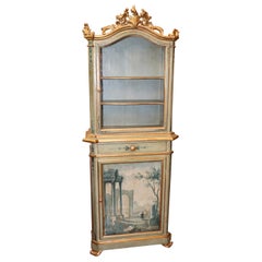 Fine Quality Ruins of Rome Painted Gilded Narrow Vitrine Display Cabinet