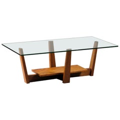 Modern Glass and Figured Bubinga Low Table by Thomas Throop/ Black Creek Designs