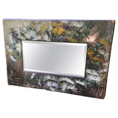 Antique Mirror Hand Painted Floral Cottage Chic Wall Mirror Rustic Barnboard