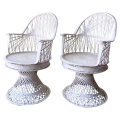 Mid Century Modern White Russell Woodard Spun Fiberglass Swivel Chairs - a Pair