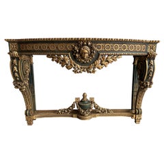 Large Antique Wooden Side Table w. Amazing Gilt Carvings & Marie Antoinette Mask