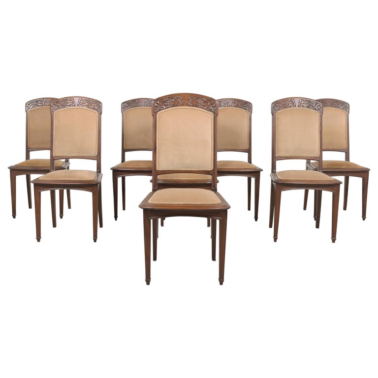 Set of Eight Exceptional Louis XV Style Tan Faux Leather Dining Chairs For  Sale at 1stDibs