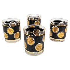 Used Libbey 22K Gold and Black Glassware Barware, 1960s, Mid-Century