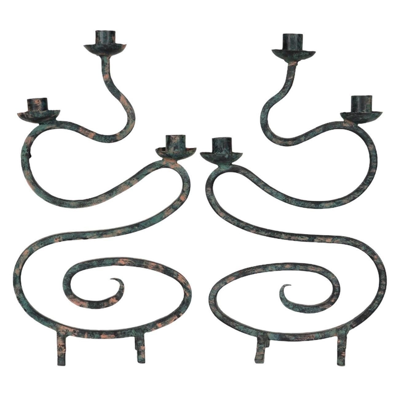 Wrought Iron Wave Candelabra, a Pair