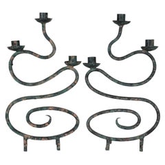 Wrought Iron Wave Candelabra, a Pair