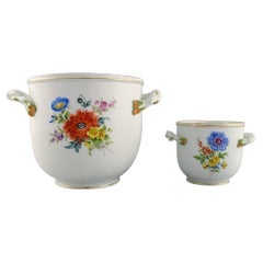 Meissen Wine Cooler and Vase in Hand-Painted Porcelain with Flowers