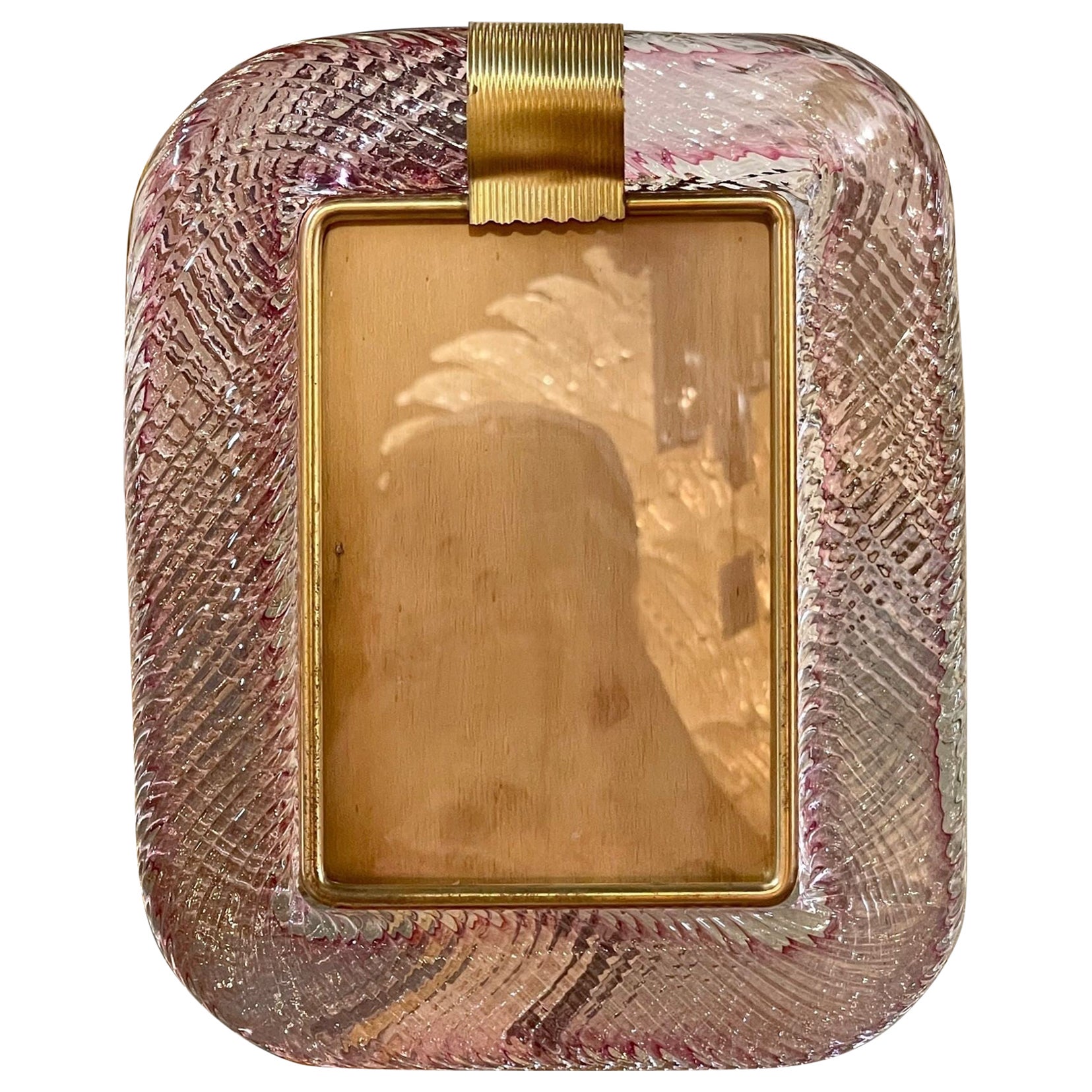 Modern Pink Murano Glass and Brass Picture Frame For Sale