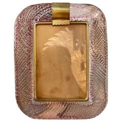 Modern Pink Murano Glass and Brass Picture Frame