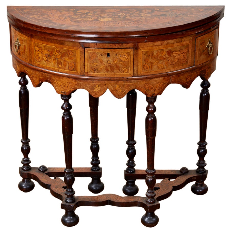 William and Mary Marquetry Card Table For Sale