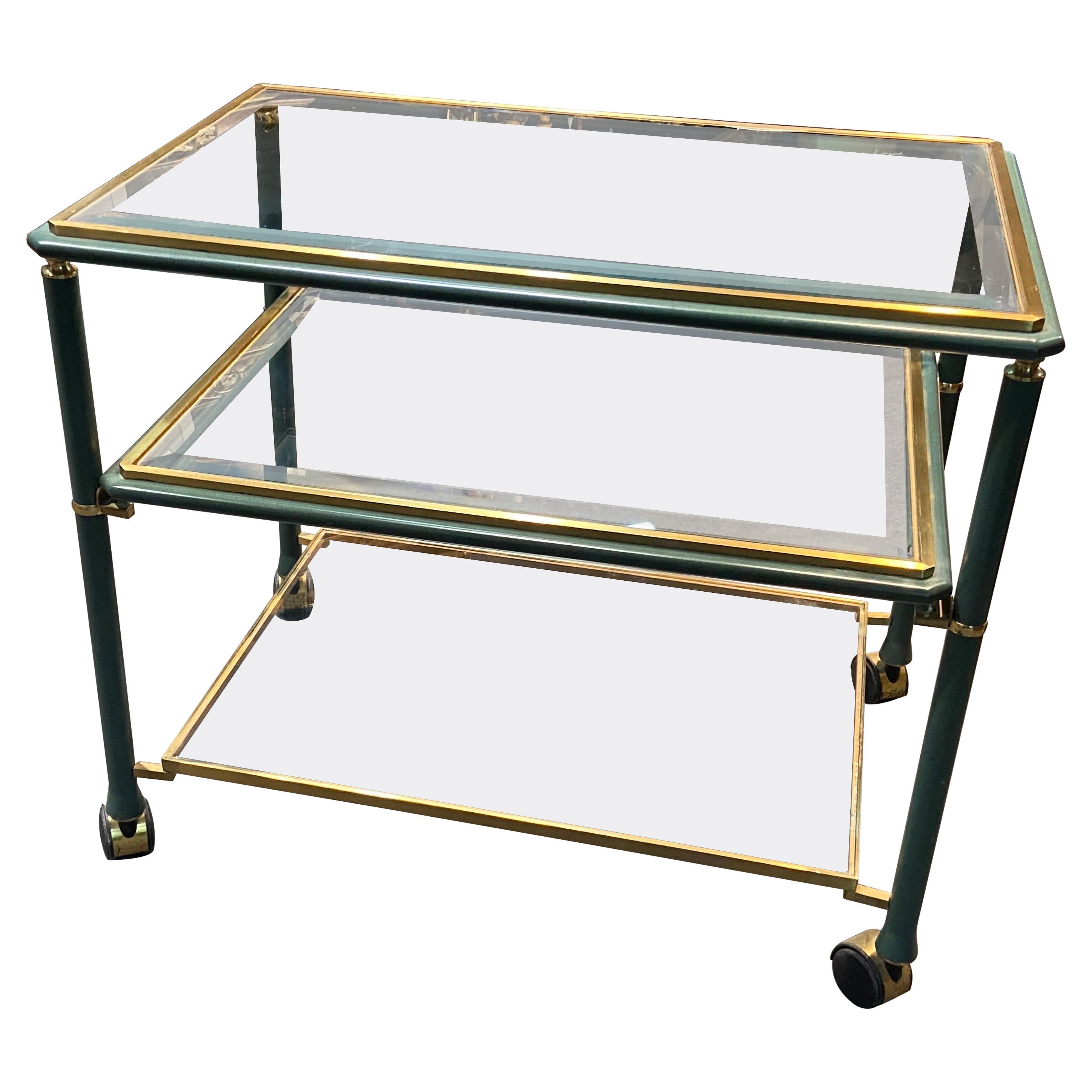 20th Century French Serving Bar Cart Metal Structure with Glass Top, circa 1920 For Sale