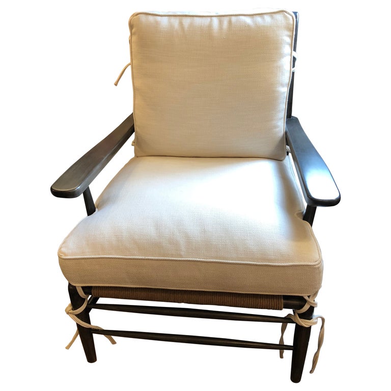 Chic Classic Single Large Club Chair with Rush Seat and New Upholstery For Sale