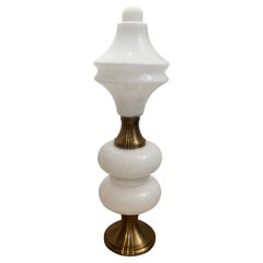 1970s, Italian White Opaline Murano Glass & Brass Floor Lamp