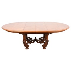 Henredon Italian Provincial Carved Walnut and Burl Wood Pedestal Dining Table