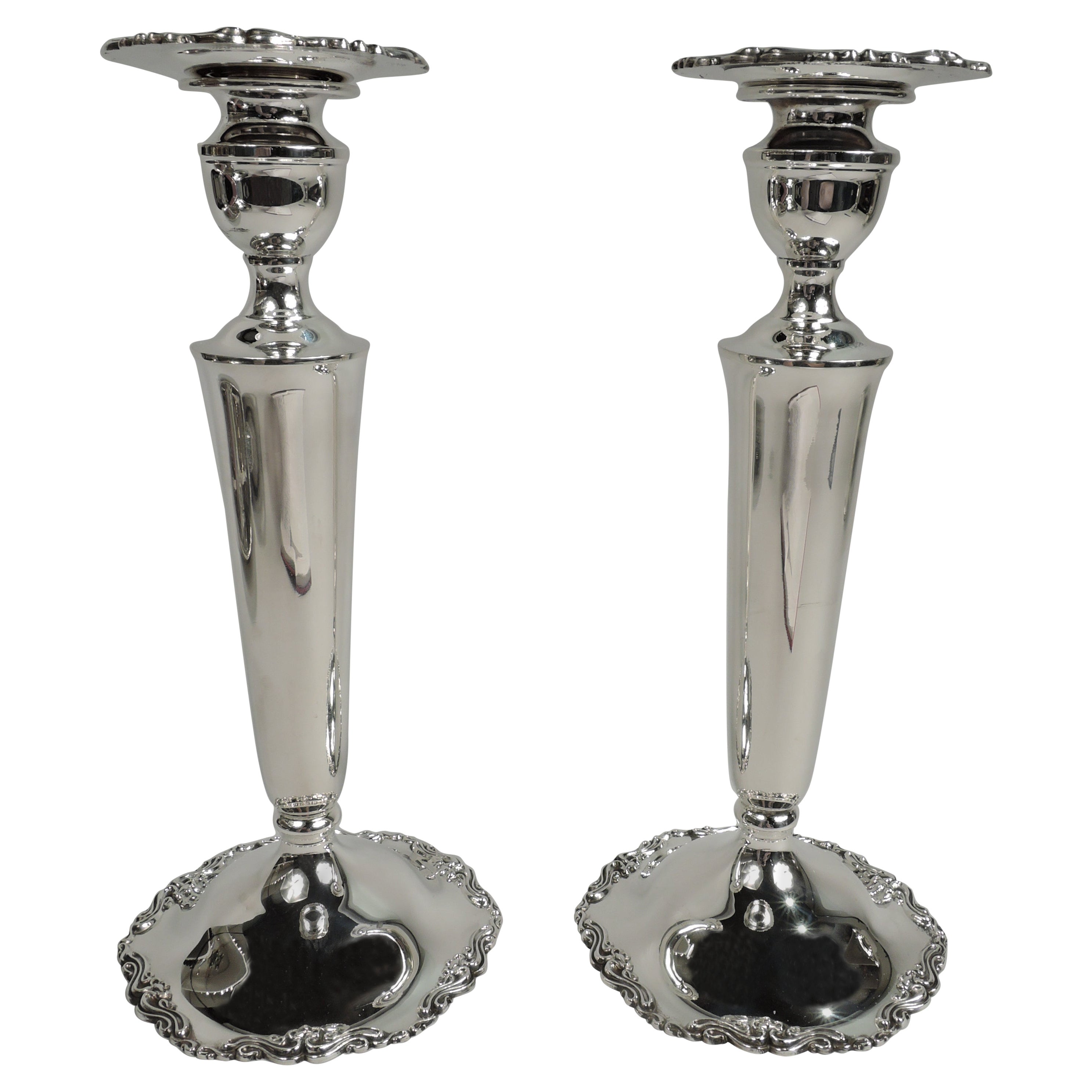 Pair of Pretty American Edwardian Sterling Silver Candlesticks