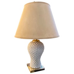 Vintage 1980s Tommaso Barbi Attributed Brass and Porcelain Italian Table Lamp