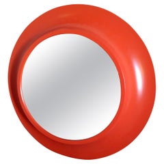 Orange Round Mirror Italian Work 1968s