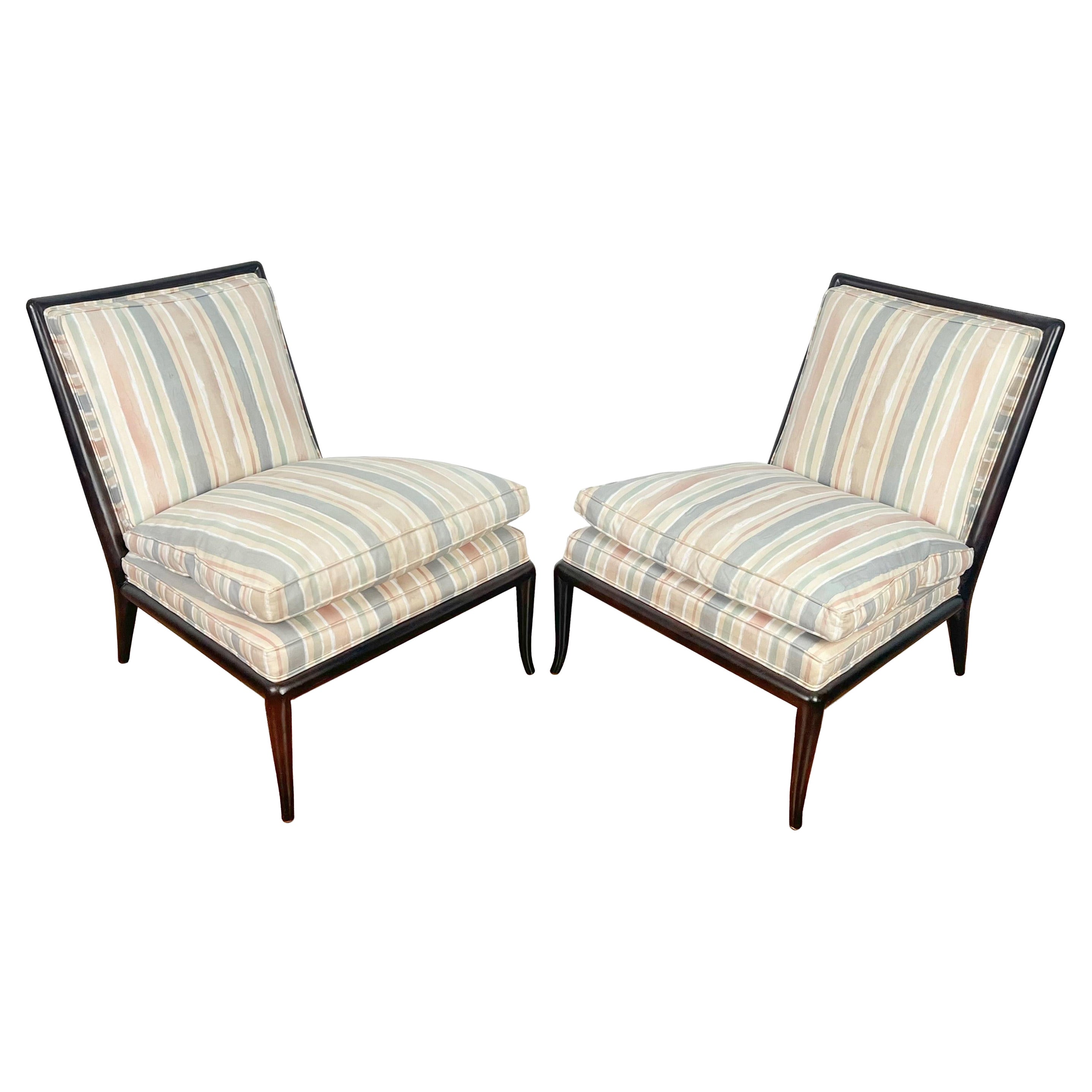 Pair of Ebonized T.H.Robsjohn Gibbings for Widdicomb Wmb Slipper Chairs For Sale