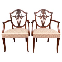 Antique Stunning Pair of Edwardian Period Mahogany Hepplewhite Armchairs