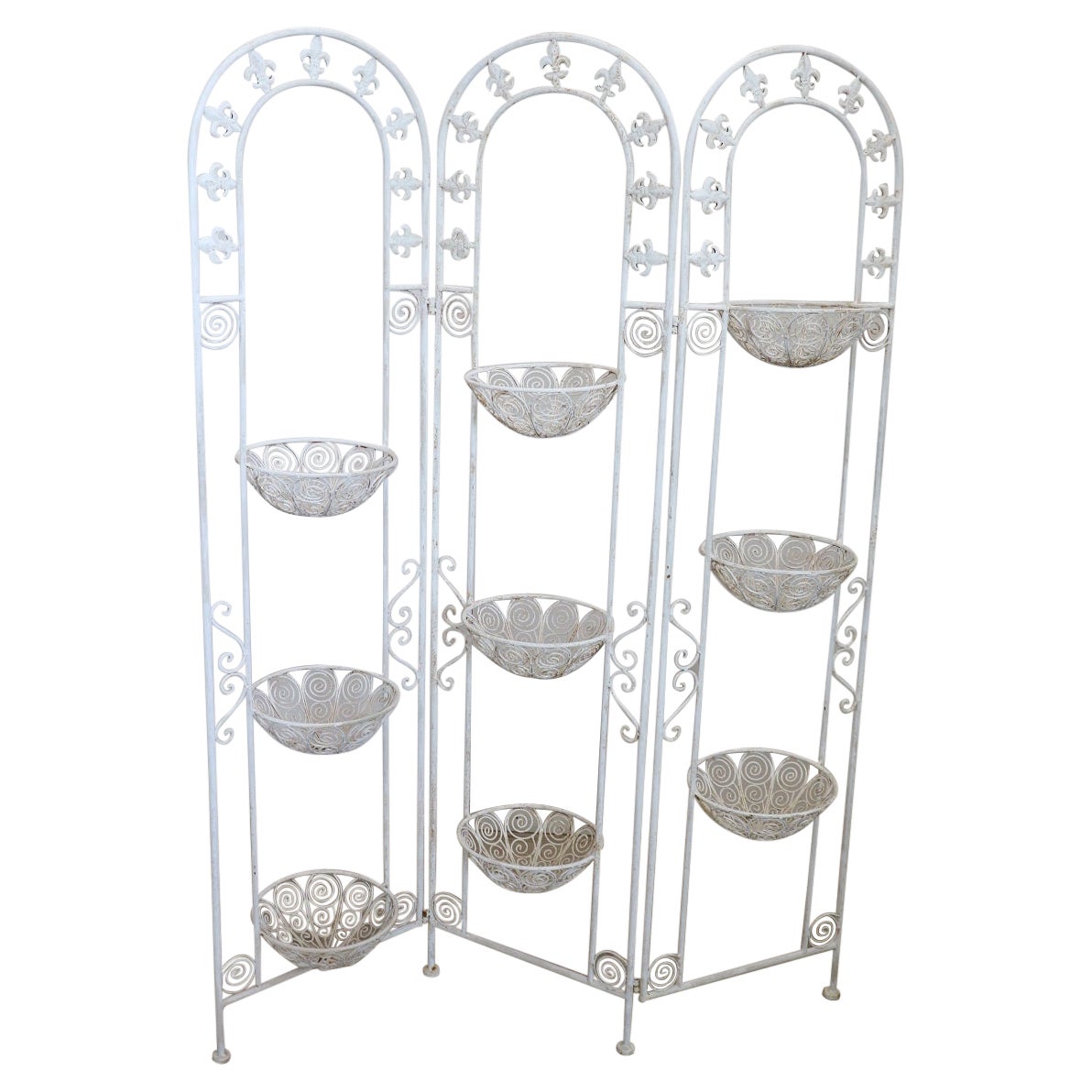 Vintage Italian Three-Panel White Lacquered Iron Planter Divider For Sale
