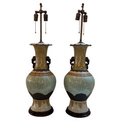 Pair of Antique Chinese Celadon Vases Now as Lamps