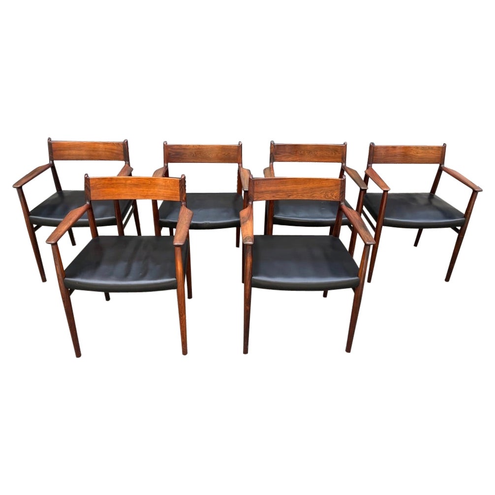 Set of 6 Rosewood & Leather Model 404 Chair by Arne Vodder, Denmark ca. 1958