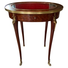 19th Century French Mahogany Inlaid Bijouterie Cabinet Louis XVI Style