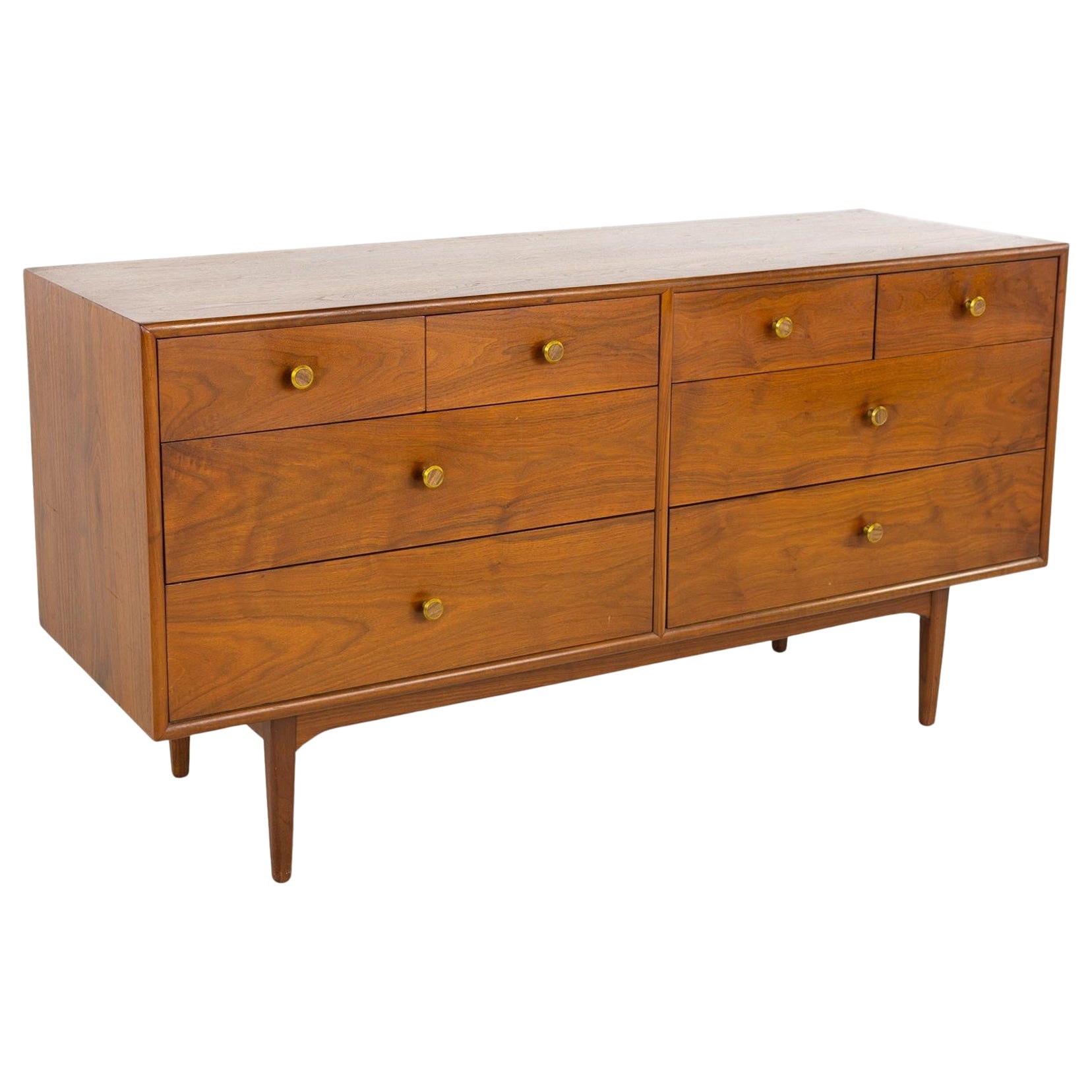 Kipp Stewart for Drexel Mid Century Walnut 8 Drawer Lowboy Dresser For Sale