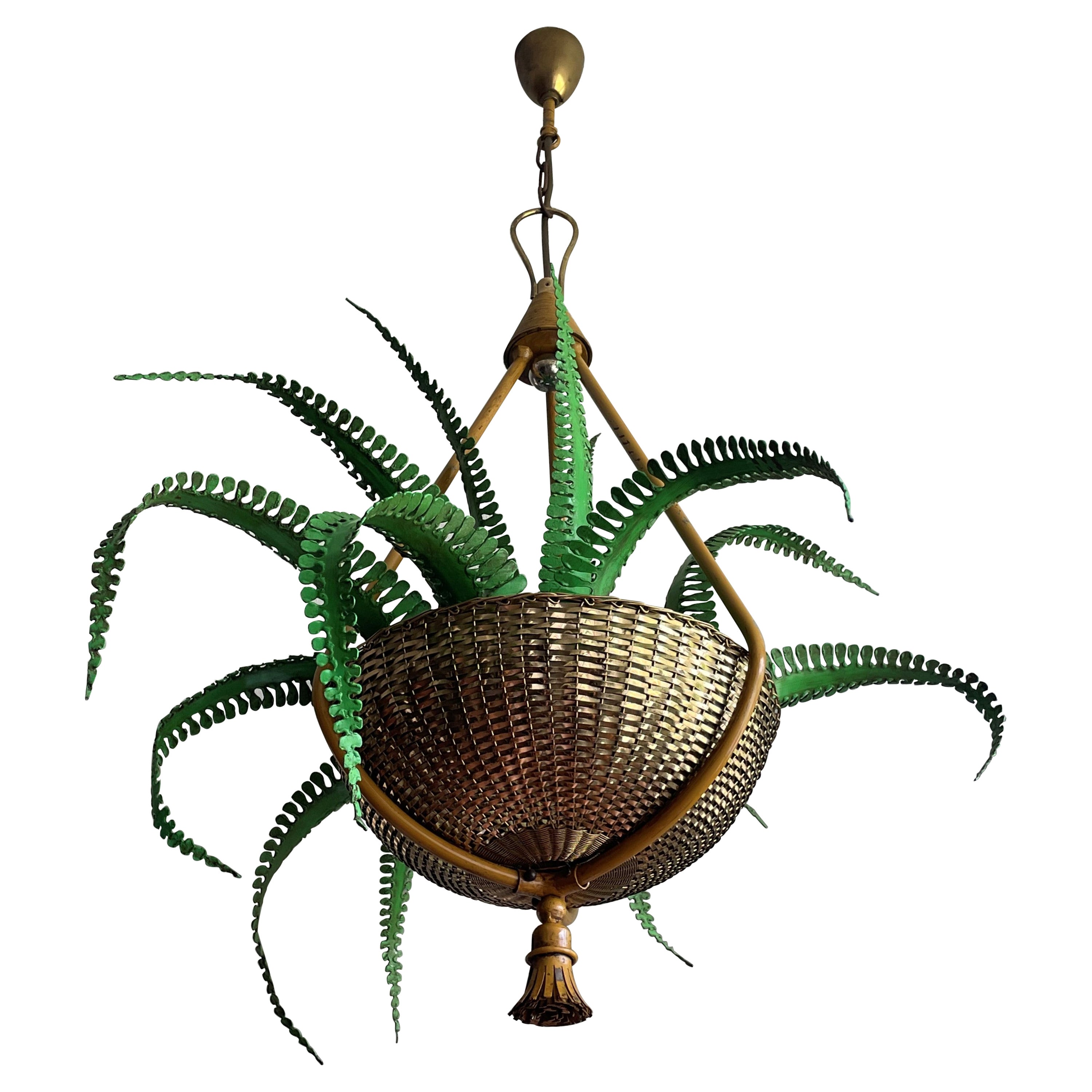 Very Rare Hollywood Regency Fern Chandelier Attr. To Maison Bagues, France 1950s