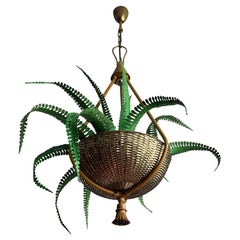 Retro Very Rare Hollywood Regency Fern Chandelier Attr. To Maison Bagues, France 1950s