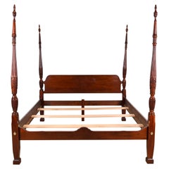 Retro Thomasville Georgian Carved Mahogany King Size Poster Bed