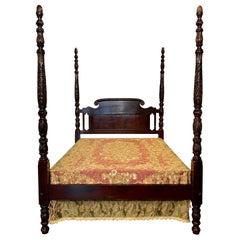 Antique "Old Louisiana" Mahogany Four Poster Queen-Size Bed, Circa 1880