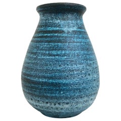 Accolay 1960 French Mid-Century Gauloise Blue Ceramic Vase