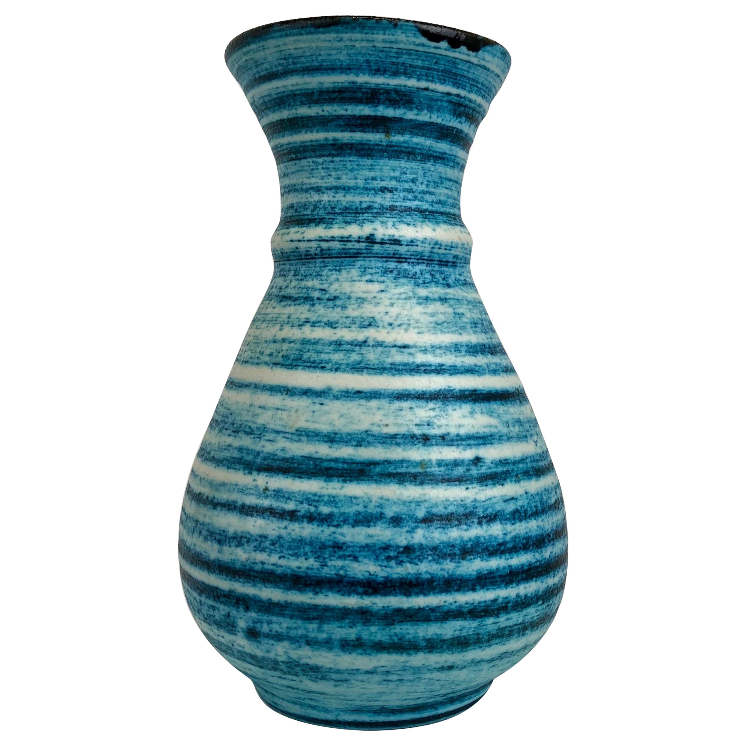 Accolay 1960 French Mid-Century Gauloise Blue Ceramic Vase For Sale
