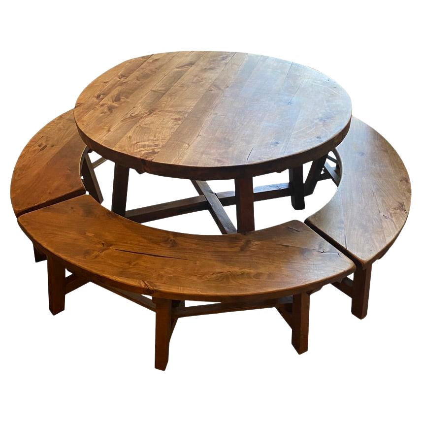 Round Dining Table with Four Benches, France, 1950's