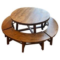 Round Dining Table with Four Benches, France, 1950's